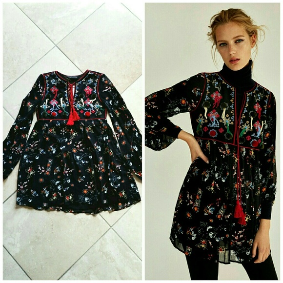 zara dress with pom poms